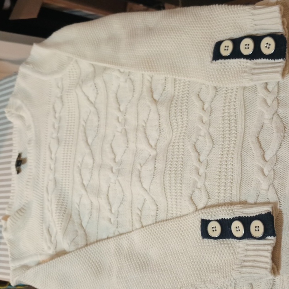 Talbots Cream Crew Neck Cable knit pullover women's sweater Size small